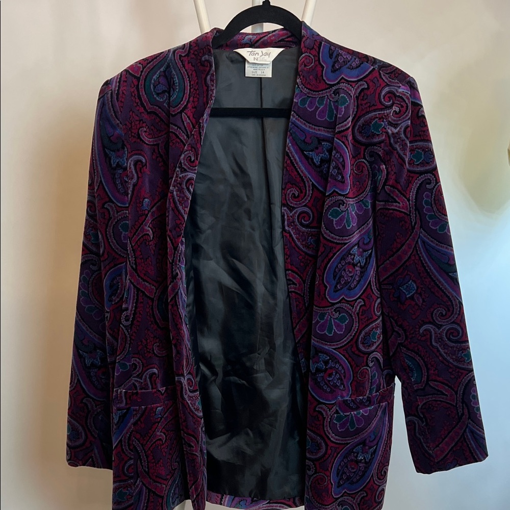TanJay Purple and Red Paisley Velvet Blazer